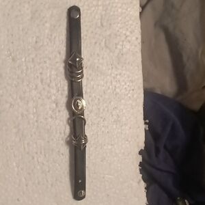 Black Leather Bracelet with Silver Accents